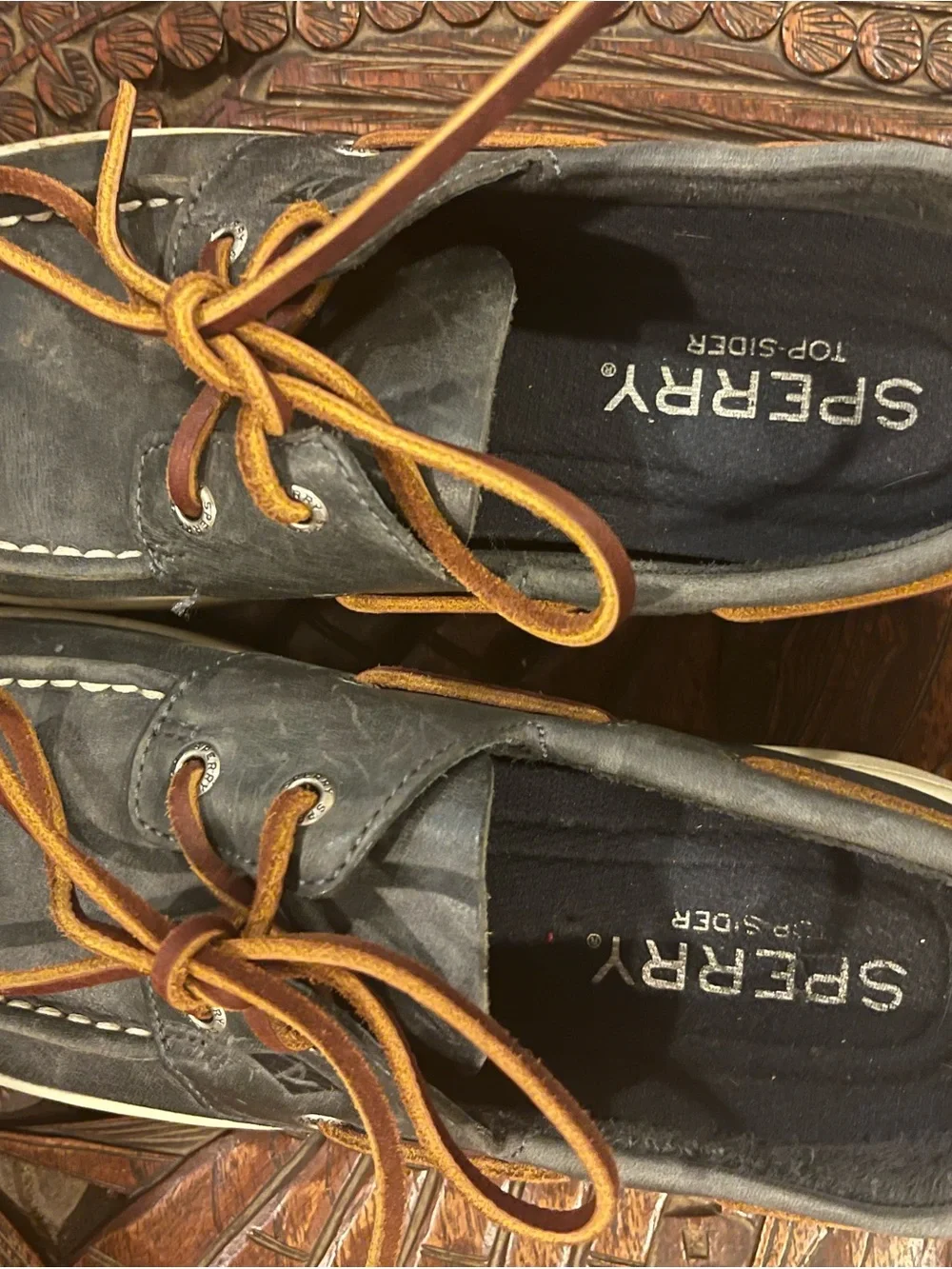 Sperry blue Boat Shoes with Brown Leather Laces